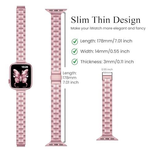 Image of STIROLL Thin Replacement Band Compatible for Apple Watch 38mm 40mm 41mm 42mm(Series 11 10), Stainless Steel Metal Wristband Women Men for iWatch Ultra SE Series 9 8 7 6 5 4 3 2 1, Rose (No Case)