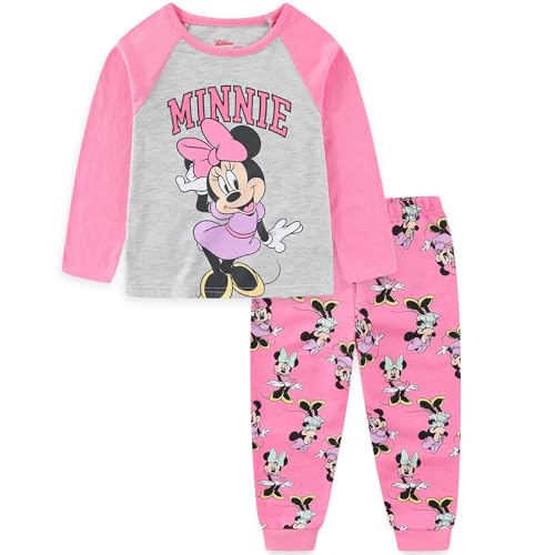 Disney Lilo and Stitch Frozen Minnie Mouse Princess Girls Long Sleeve Shirt and Pants Set for Infant to Big Kids, Pink/Grey, 3 Years