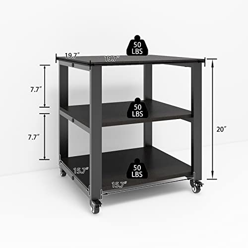 Natwind 3-Tier Laser Printer Cart 19.7''X19.7''X22.6'' Large Machine Stand,Heavy Duty Rolling Table With Storage,Floor-Standing Rack On Wheels,Paper File Organizer Shelf For Home Office (Black) #TOP4