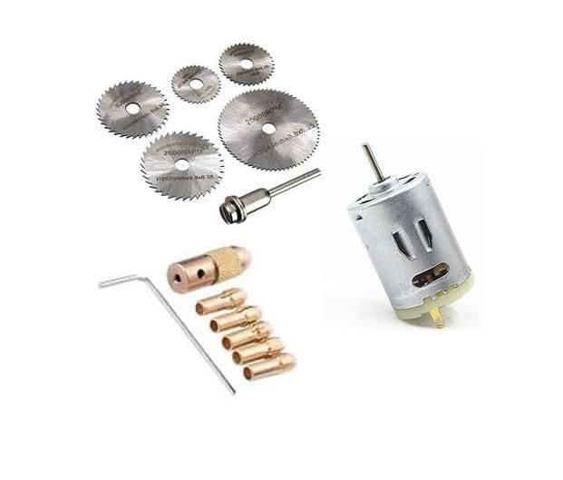 SP Electron Combo Of 385 Dc Motor 12 volt + 7pcs Micro Twist Electric Drill Chuck Set (0.5 to 3.0) + 6pcs HSS Circular Saw Blade/Cutting Discs Set