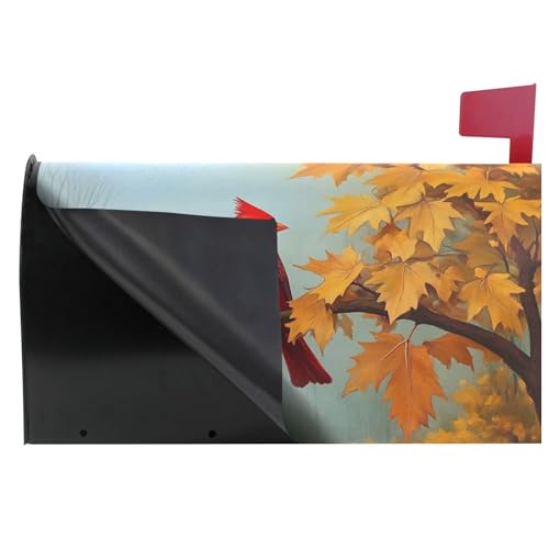 Image of Wamika Autumn Melody Mailbox Covers Standard Size Fall Cardinal Bird Sunflower Maple Leaves Magnetic Mail Wraps Cover Letter Post Box 21 inch Lx 18 inch W