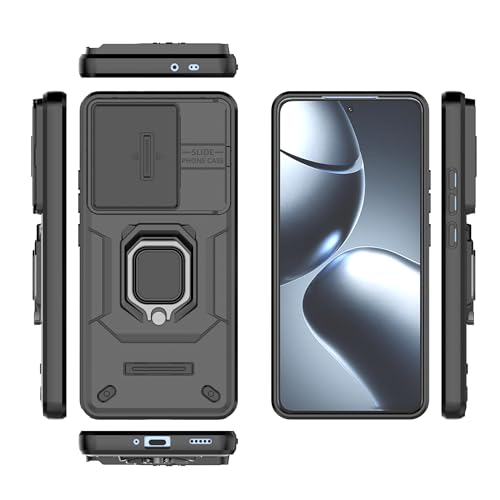 Image of TPU+PC Camshield Pro Case With Slide Camera Protection And Ring Stand Bumper Back Case Cover For Xiaomi 14T Pro 5G (Black)