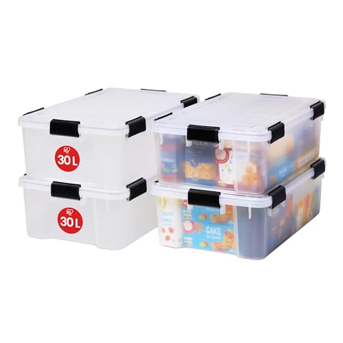 Iris Ohyama Luftdichte Kunststoff-Aufbewahrungsboxen mit Deckel, 30L, 4er-Set...