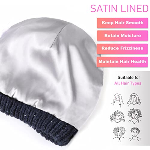 Winter Satin Lined Beanie Hats For Women Men Warm Oversized Slouchy Knitted Skull Cap With Satin Silk Lining For Natural Hair #TOP2