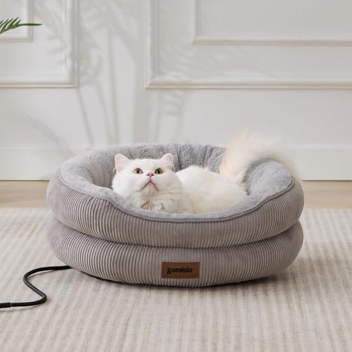 ZOMISIA Heated Cat Bed Indoor - Adiustable Temperature Pet Heating