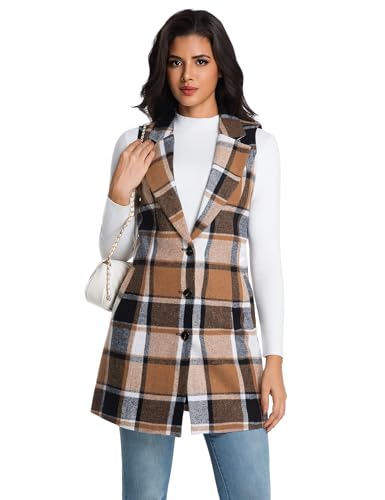 IDEALSANXUN Womens Long Wool Plaid Vest Fall Winter Sleeveless Blazer Jackets Trench Coat3