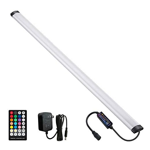LAIFUNI Dimmable Under Cabinet Lighting, RGB LED Light Bar, RF Remote Control Lamp, Multicolor Under Counter Lights for Desk, Room, Cupboard, Hallway, Shelf, Closet (24 Inch)