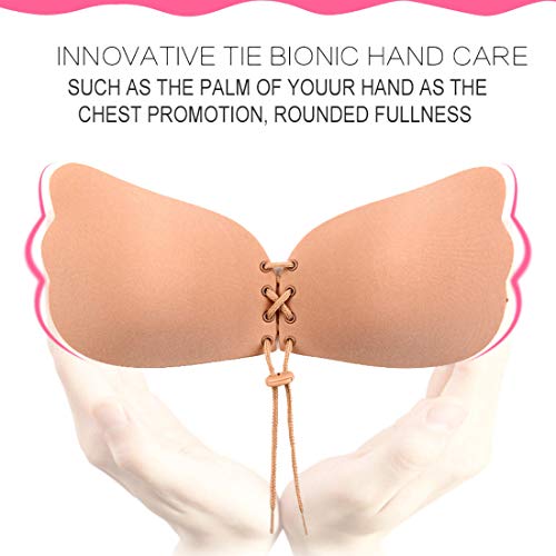 Muryobao Strapless Bra Self Adhesive Backless Bras Silicone Push Up Bra For Women Wedding Dress Beige C Cup #TOP2