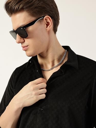 Image of Thomas Scott Men's | Solid | Textured Fabric | Full Sleeve | Slim Fit | Polyester-Blend | Spread Collar | Casual Shirt