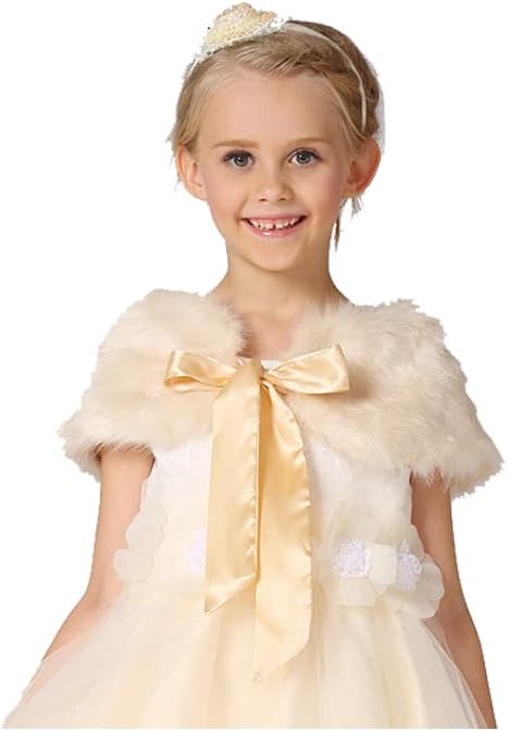 Flower Girls Wrap Shawl Princess Faux Fur Shoulder Cape Tippet Stole Wedding Dress Up - Image 6