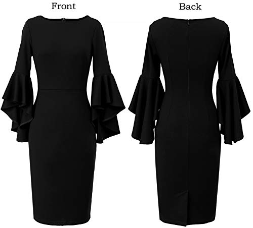 Vfshow Womens Little Black Bell Sleeves Cocktail Party Casual Bodycon Pencil Sheath Dress 6731 Blk M #TOP3