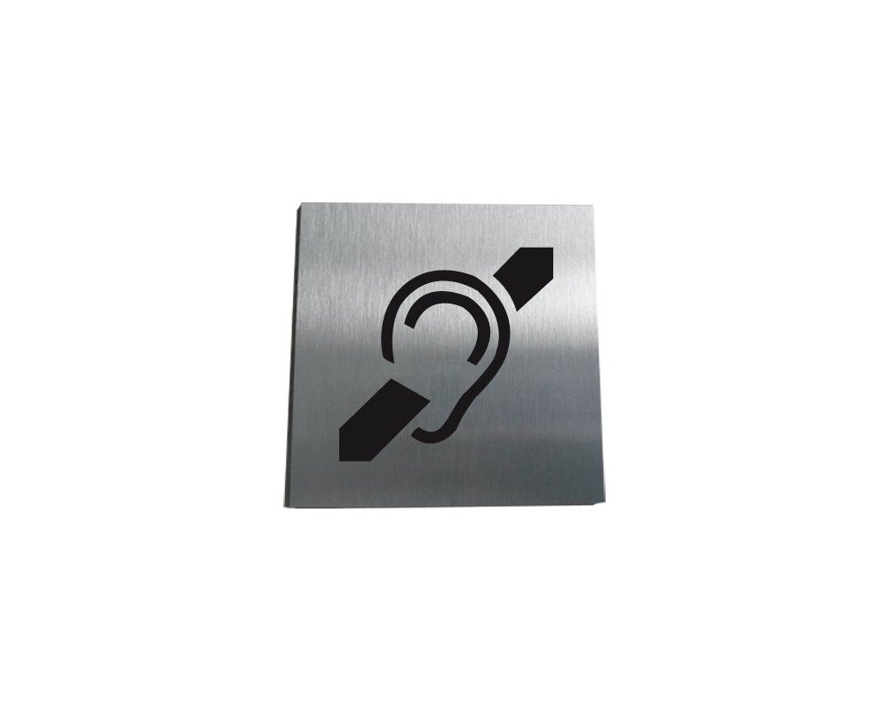 AUA SIGNALETIQUE - Plaque Aluminium Brossé Déficience Auditive - 130x130 mm, Argent