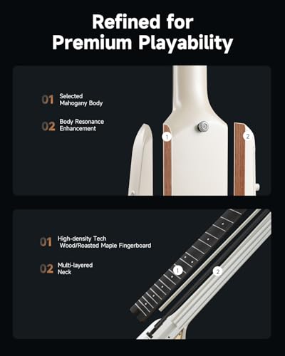 Donner HUSH X PRO Electric Guitar Kit - Smart Travel Guitar with Dozens of Preset Combinations, 7 Tone Sim Options, White-Luxe - image 8