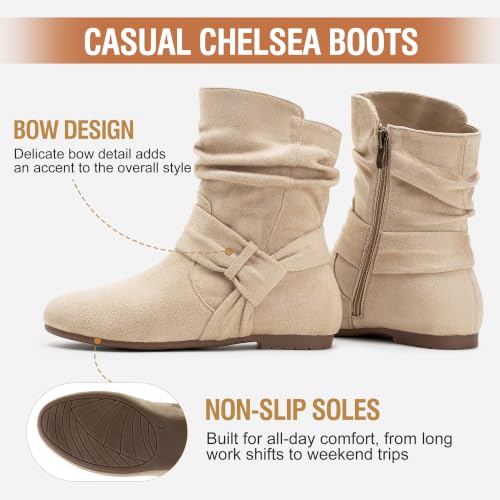 Image of Vepose Women's Slouch Ankle Boots, Flat Low Heel Side Zip Booties 939A