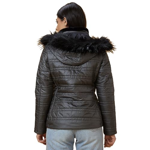 Image of Globus Women Copper Solid Hooded Casual Puffer Jacket With Zip Closure-3640037001