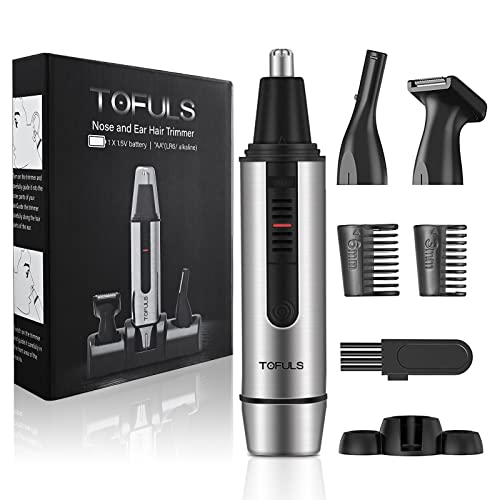 TOFULS Ear and Nose Hair Trimmer for Men, Waterproof 3-in-1 Hair Trimmer, Nose Hair Clipper for Men, Ear Trimmer, Beard Trimmer, All in One Facial Hair Trimmer, Painless Eyebrow Trimmer for Women