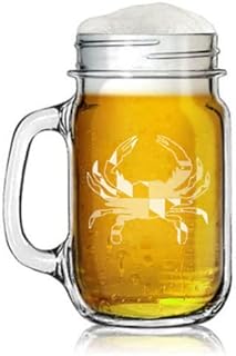 16oz Mason Jar Glass Mug w/Handle Gift Maryland Crab