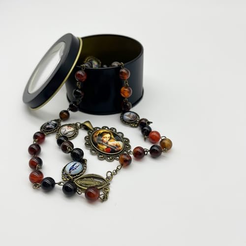 8MM Natural Agate Stone Rosary Beads Catholic Seven Sorrows Rosary Beads Necklace Seven Sorrows of Mary Rosary Chaplet4