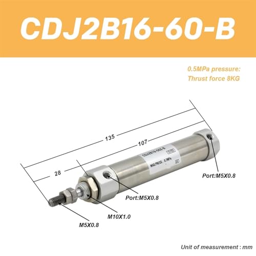 Cilindro neumático CDJ2B16-60-B de doble efecto y vástago simple de 16 mm 3