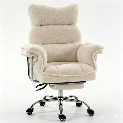 Dowinx Big and Tall Office Chair, Ergonomic Desk Chair with Thick Cushion, Wide Seat & Armrests Computer Gaming Chair,High Back Reclining Teddy Fleece Criss Cross Chair with Foot Rest, Blue