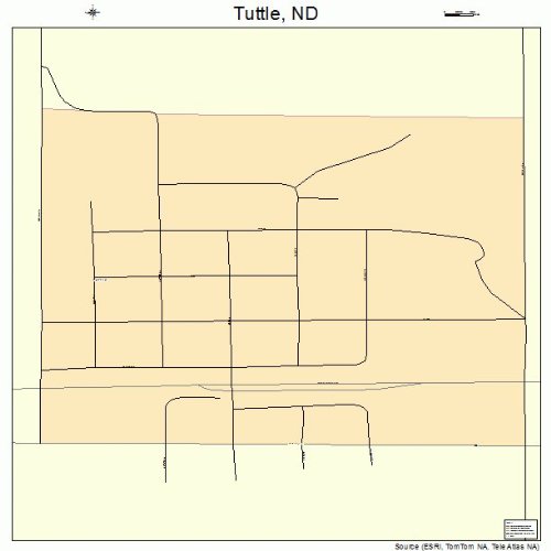 Large Street & Road Map of Tuttle, North Dakota ND Printed poster
