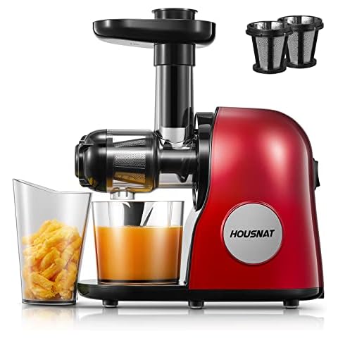 Juicer Machines, HOUSNAT Professional Slow Masticating Juicer Extractor Easy to Clean, Cold Press Juicer with Quiet Motor and Reverse Function for Fruit & Vegetable, Brush & Recipes Included (Red) Cover