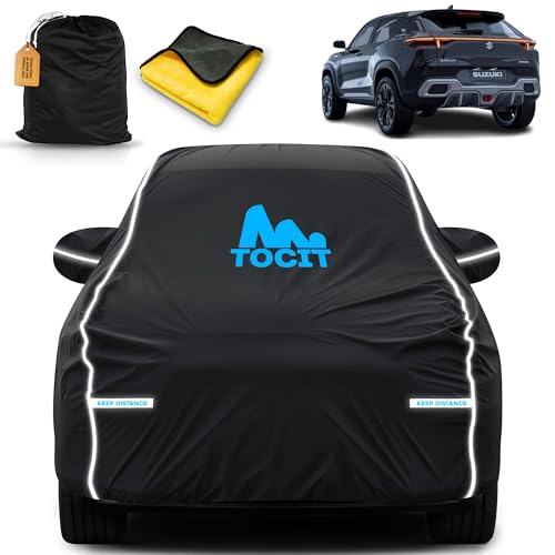 Image of Maruti Brezza 2025 Waterproof Long Life Car Cover with Safety Glow Reflective Strap, Premium Velvet Velour Fabric, Soft & Stretchable, Machine Washable, Tri-Stitch Custom Fit with Mirror Pocket