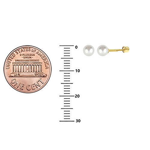Ritastephens | 14k Gold | Freshwater Cultured Pearl | Stud | Screw Back Earrings 4 Mm3