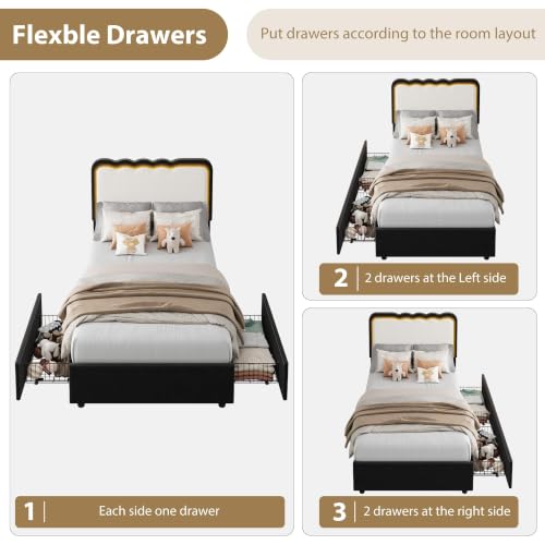 Image of Garvee Irregular Wave LED 2-Drawer Soft Upholstered Bed, Soft Padding
