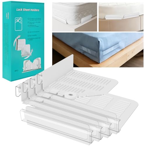 4 Piezas Sujeta Sabanas Bajeras para Esquinas, Clip Antideslizantes Que Mantienen las Sábanas Firmes y Tensas, Diseño Patentado con Ángulo Ajustable para Colchones, Almohadillas Hogar, Hospital, Hotel