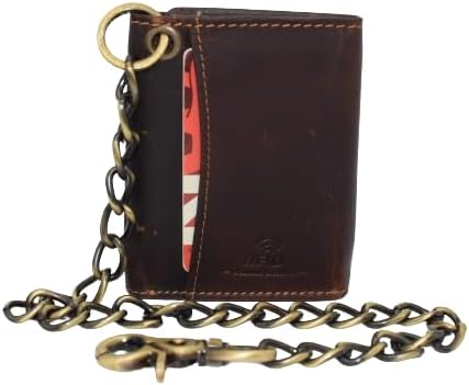CAZORO Personalized Biker Wallet RFID Vintage Leather Brown Trifold Chain Wallet for Men
