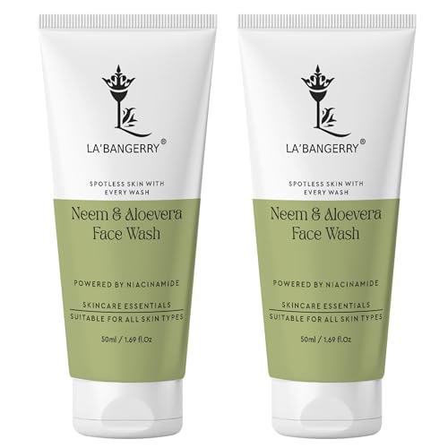 Image of LA'BANGERRY Neem & Aloe Vera Face Wash with Niacinamide | Acne & Oil Control, Visible Glow | For Men & Women, All Skin Types | 50ml x 2
