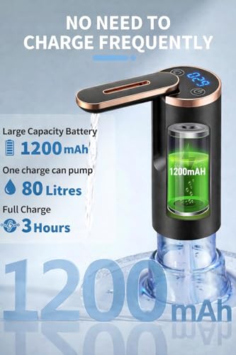 Image of Automatic Water Dispenser Pump for 20 Litre Bottle | Portable USB Rechargeable Water Dispenser Pump, for Outdoor,Office & Home| Led Matrix Display |Color-Jet Black
