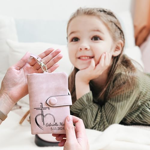 Custom Womens Wallet Personalized with Name and Text, Christian Gifts for Christmas Birthday - Customized Small Bifold Leather Wallets Coin Purse Ladies Wristlet Credit Card Holder, Design 14