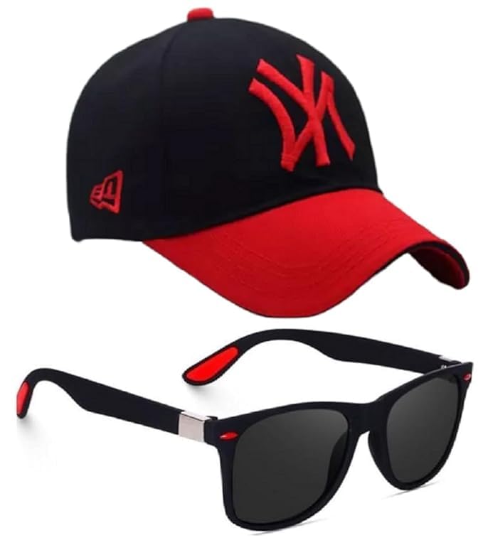 Cotton Stylish Sport Baseball Cap & Stylish Aviator Wayfarer Sunglass for Men's and Boy's (Pack of 2) Black, Free Size-image-36