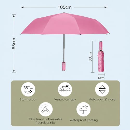 Image of Umbrella, UV Big Size Umbrella for Sun Protection Rain Windproof Strong Large 3 Fold For Men Women Kids Boys Girls Perfect & Stylish Windproof & Compact