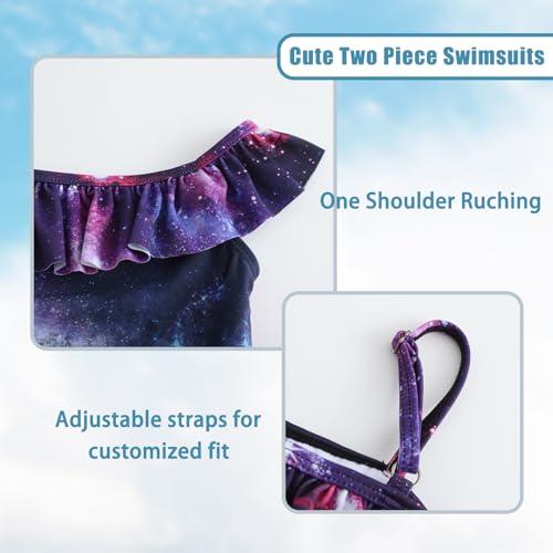 Image of Girls Two Piece Tankini Swimsuits Tie Dye Bathing Suit for Kids One Shoulder Swimwear 3-16 Years