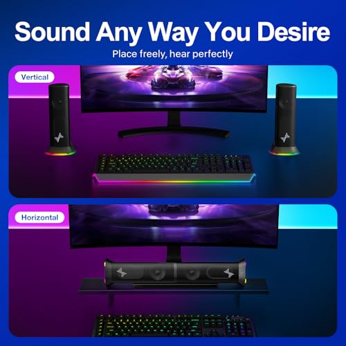 Image of Nylavee Computer Speakers for Desktop PC, Immersive Sound with RGB Lights, USB /USB-C Powered & 3.5mm AUX-in Plug-and-Play Speakers for Monitor & Laptop | Immersive Sound with RGB Lights, Plug-and-Play Speakers for Monitor & Laptop