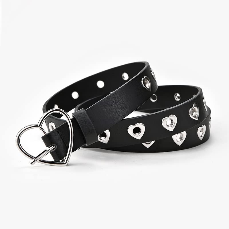 Heart Shape Grommet Leather Belt Punk Rock Studded Belt Goth Jeans Belt for Women Men with Zinc Alloy Buckle3