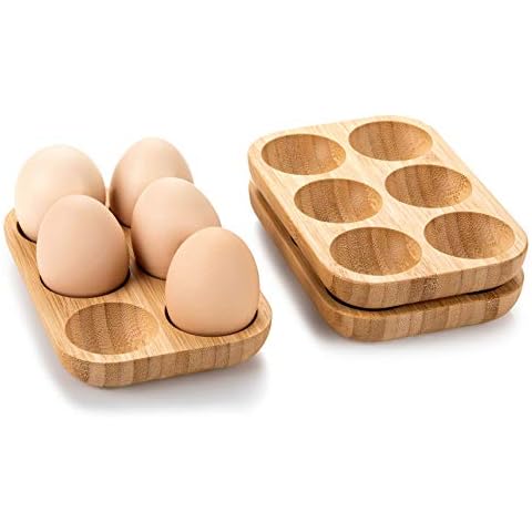 Mini Bamboo wood Egg Tray Set (18 Holes), 3 small Racks,Premium Rustic Wooden Egg Holder For Deviled Egg,Usable in Kitchen Refrigerator, or Countertop for Display or Storage | Set of 3 Cover