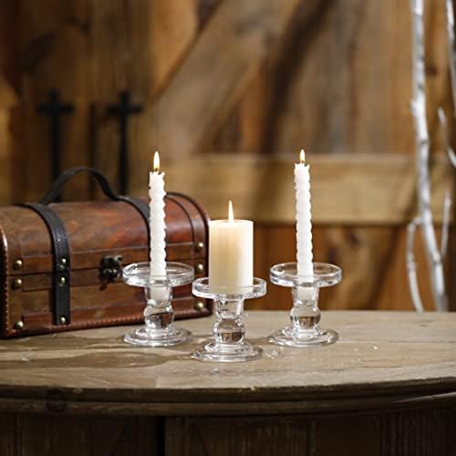 Glass Candle Holder for Pillar Candle Holder/Taper Candlestick Holders, Decorative Candle Sticks Set of 3, for Formal Events, Wedding, Church, Holiday DéCor, Table Centerpiece Decoration