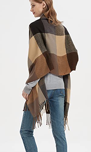 Wander Agio Womens Fashion Long Shawl Big Scarves Grid Winter Warm Large Plaid Scarf Coffee 6 - Thumbnail 3