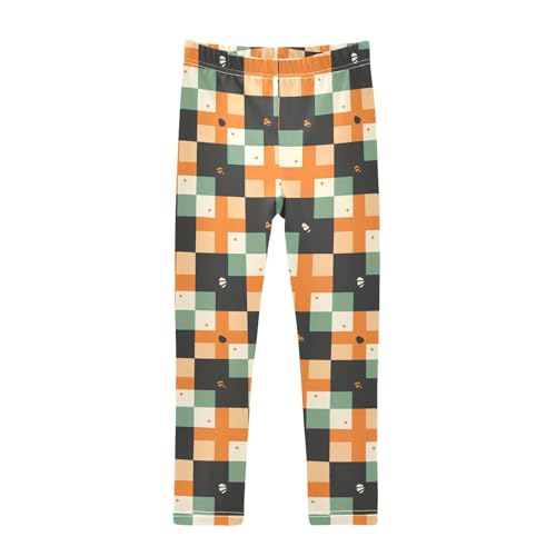 KLL Buffalo Plaid Green Black Cartoon Toddler Girls Legging Stretchy High Waisted Dance Pants Gym