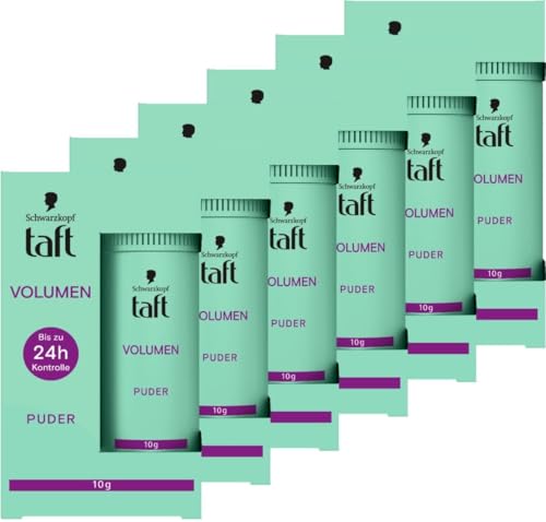 Schwarzkopf TAFT Haarstyling Powder Volumen (6 x 10g) Volume Haarstauder für voller aussehendes Haar für bis zu 50 Anwendungen, Veganes, Styling-Poder.