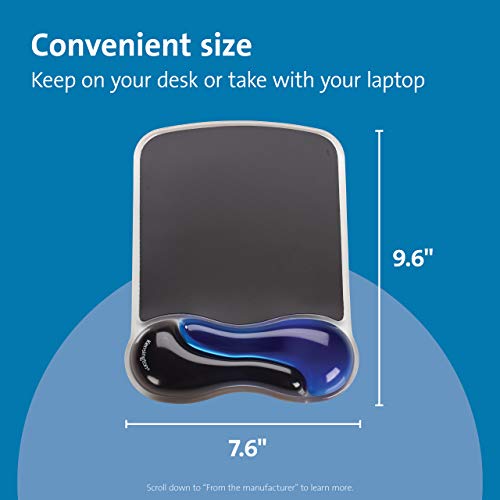 Kensington Mouse Mat with Wrist Rest – Ergonomic duo gel wrist support for computer / laptop use with laser and optical mice. Anti-slip comfortable mouse mat with cool gel - Blue (62401)