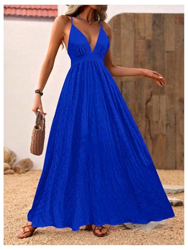 Image of MakeMeChic Women's Boho Maxi Dress Summer Luau Outfits Beach Wedding Guest Backless Sundress Flowy Resort Wear
