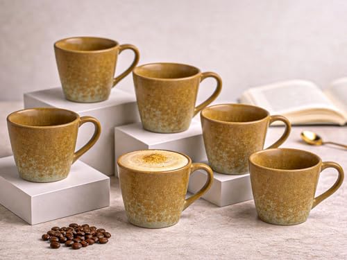 Image of Bodhi House Handcrafted Ceramic Tea Cup Set of 6 Pieces (175 Ml), Stoneware Coffee Mug, Microwave Safe Tea Cup, Glossy Finish, Ideal for Daily use, Casual Gatherings and Gifting, Turquoise Copper