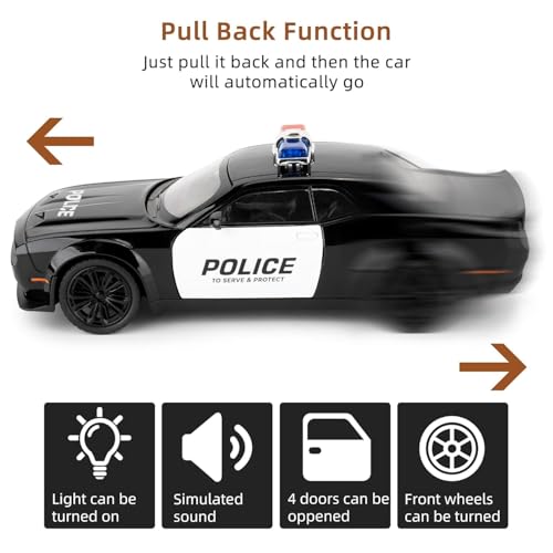 Image of WORSHIPER 1:24 Dodge Challenger SRT Hellcat Police Toy Diecast Collectible Toy with Lights and Sounds Decoration Model Car Gift for Kids [Black-Color]