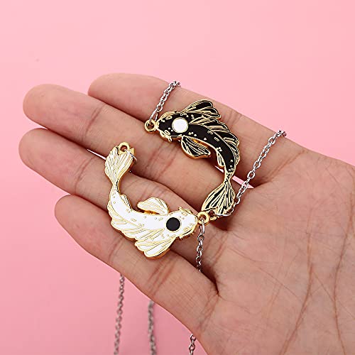 Matching Couples Friendship Necklace Black&White Fish For Women Men, 2 Best Friends Jewelry - Gift Wrap3