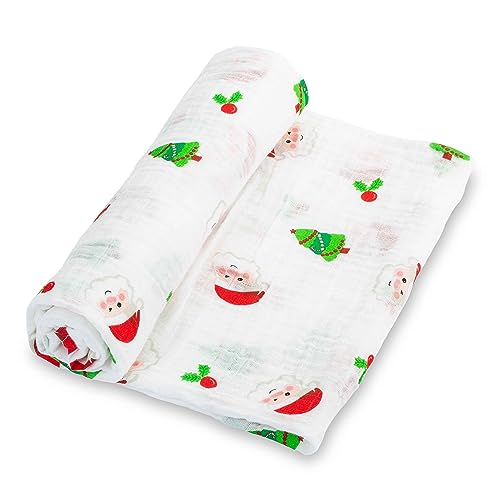 Image of LollyBanks Muslin Swaddle Blankets, 100% Cotton Baby Blanket for Boys and Girls, 47 x 47 Inches Newborn Swaddle, Soft and Breathable Receiving Blankets, Baby Essentials, Registry (Santa Print)